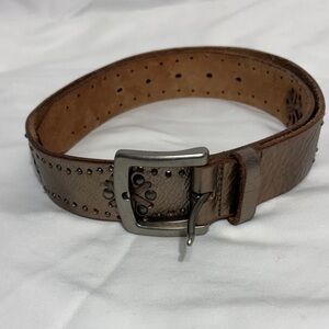 Elegant Brown Leather Belt with Stud Accents